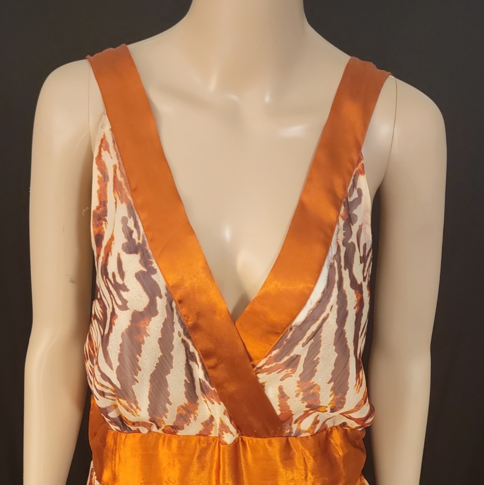 Animal print chiffon and satin trim dress